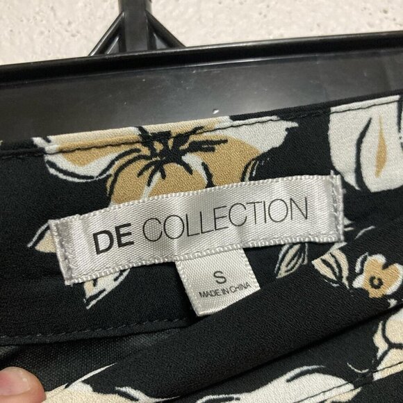 DE Collection Floral Black White Tan Midi Boho Skirt Flowy Bottom Size Small - Picture 5 of 5